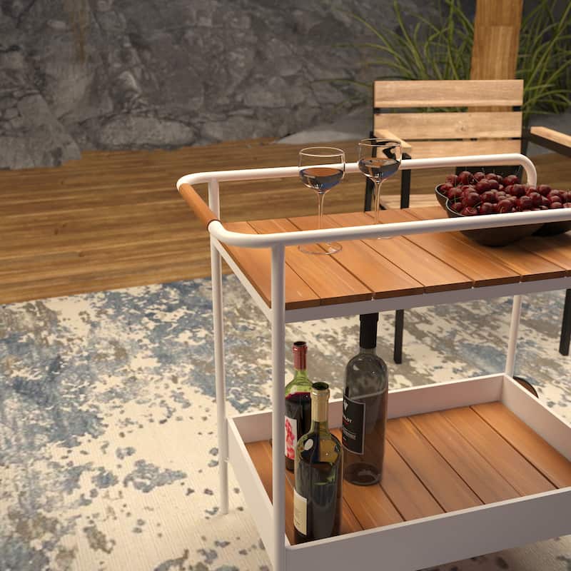 SEI Furniture Randy Natural Acaia Wood Outdoor Bar Cart w/ Storage