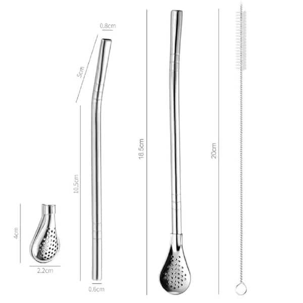 6Pack Reusable Stainless Steel Straws with Filter Spoon & 2 Brushes