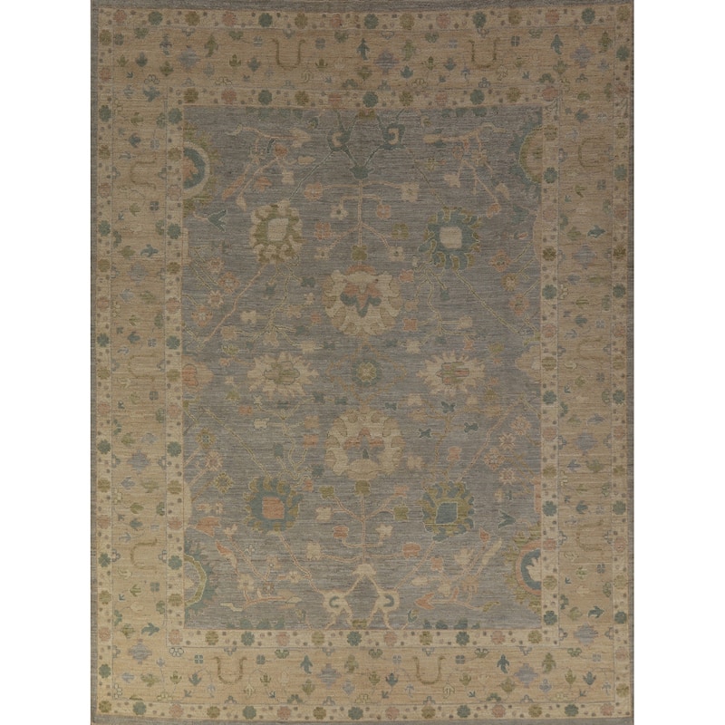 Hand Knotted Oriental 100% Wool Carpet Transitional All-Over Greys & Charcoal Oushak Area Rug - 10' 0'' X 8' 1''