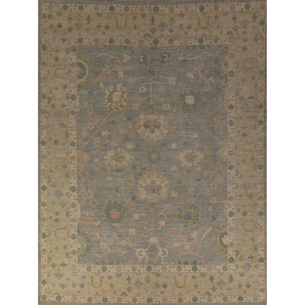 Hand Knotted Oriental 100% Wool Carpet Transitional All-Over Greys & Charcoal Oushak Area Rug - 10' 0'' X 8' 1''