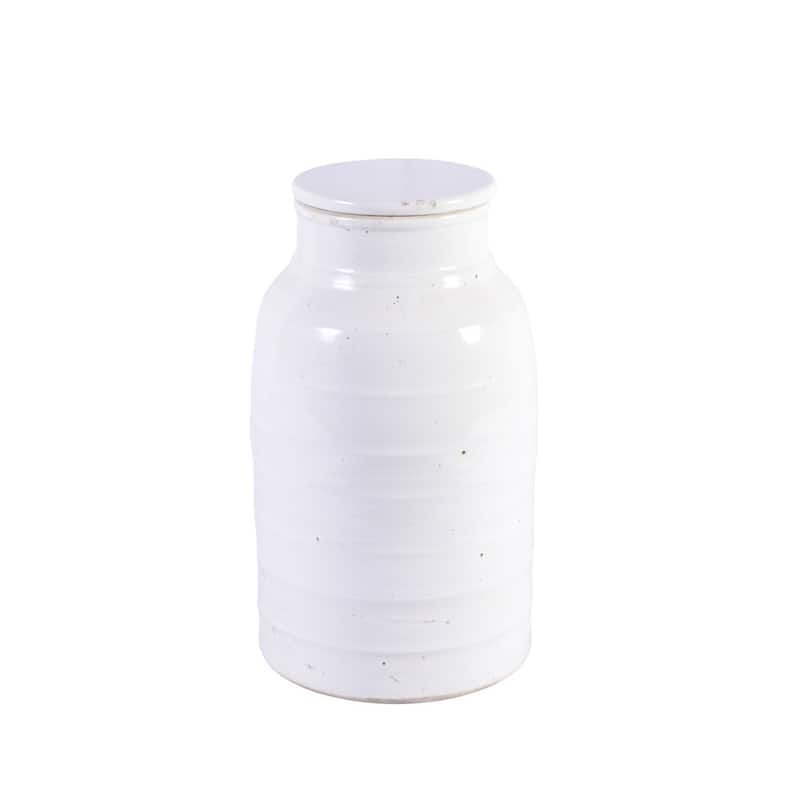 Busan White Flat Lidded Jar Short