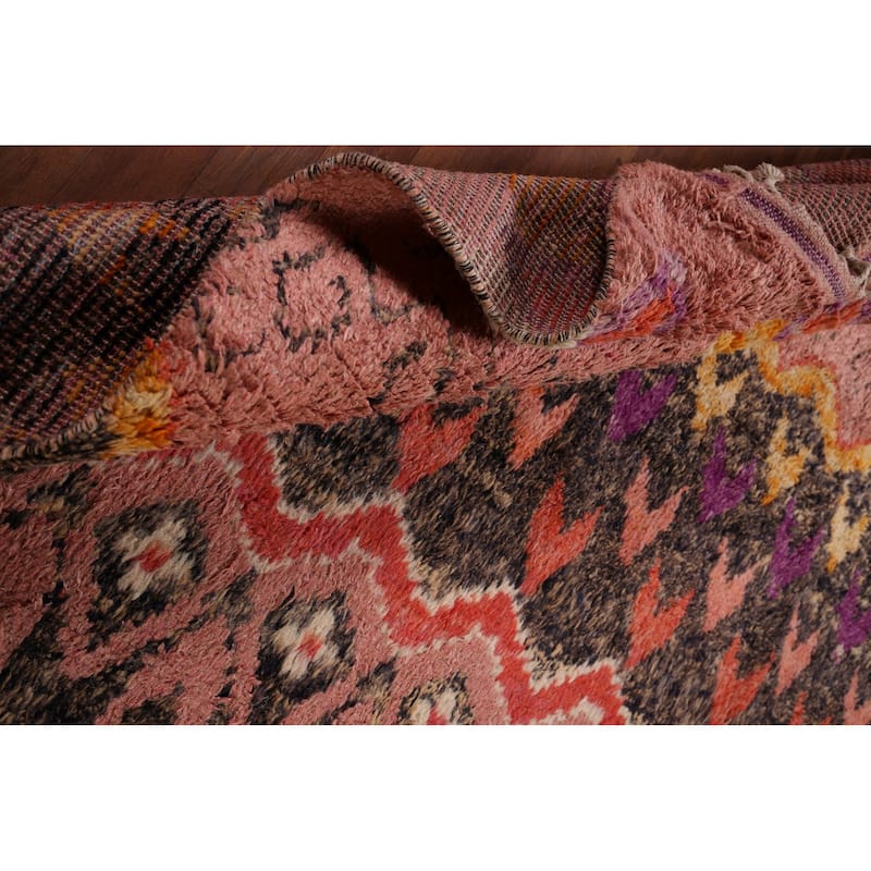 Moroccan Oriental Area Rug Handmade Geometric Pink Wool Carpet - 7'6" x 10'6"