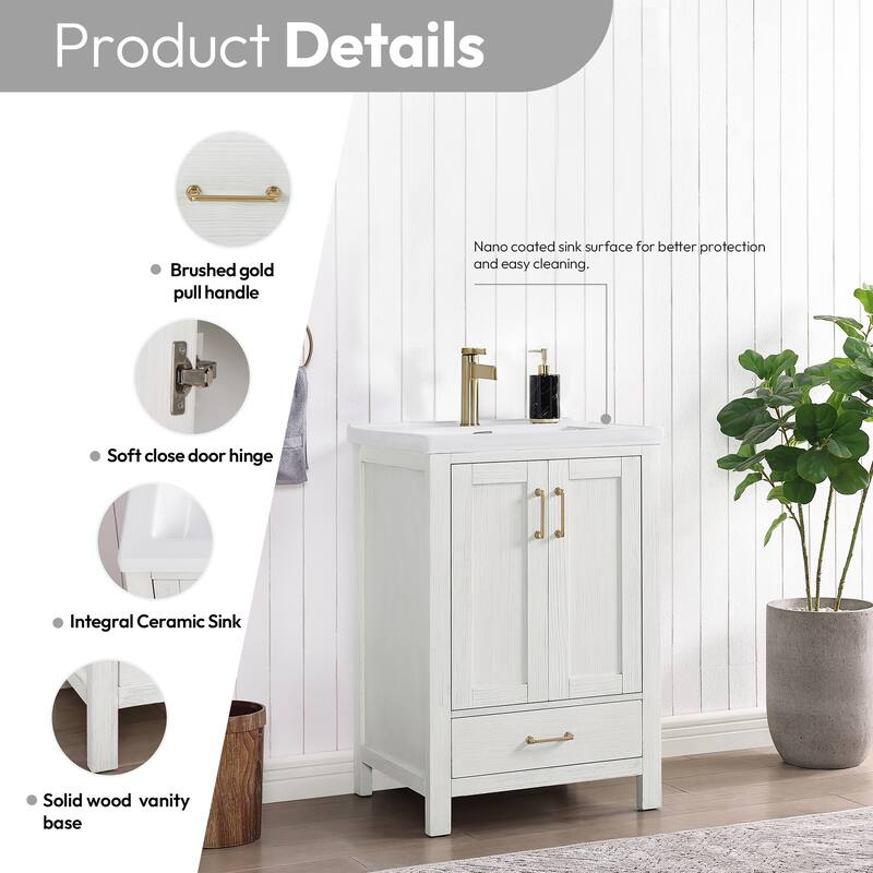 Gela Single Bath Vanity with Ceramic Basin Top and Mirror
