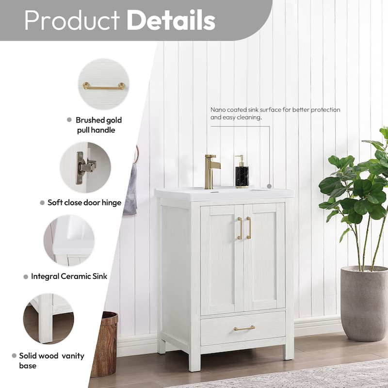 Gela Single Bath Vanity with Ceramic Basin Top without Mirror