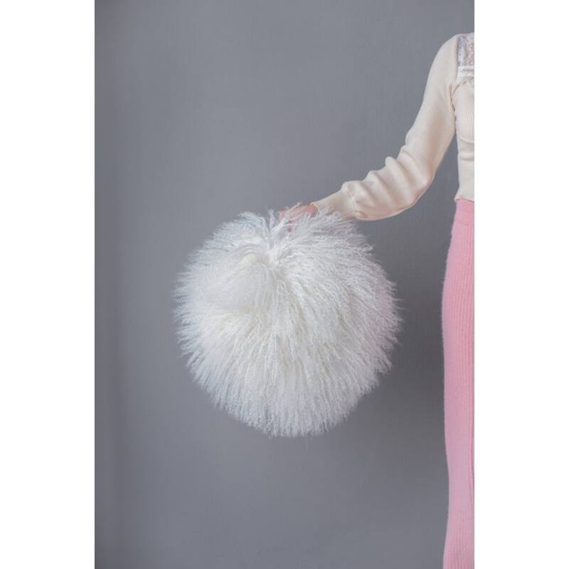 Lamb Fur Round Throw Pillow - 13.75" - White
