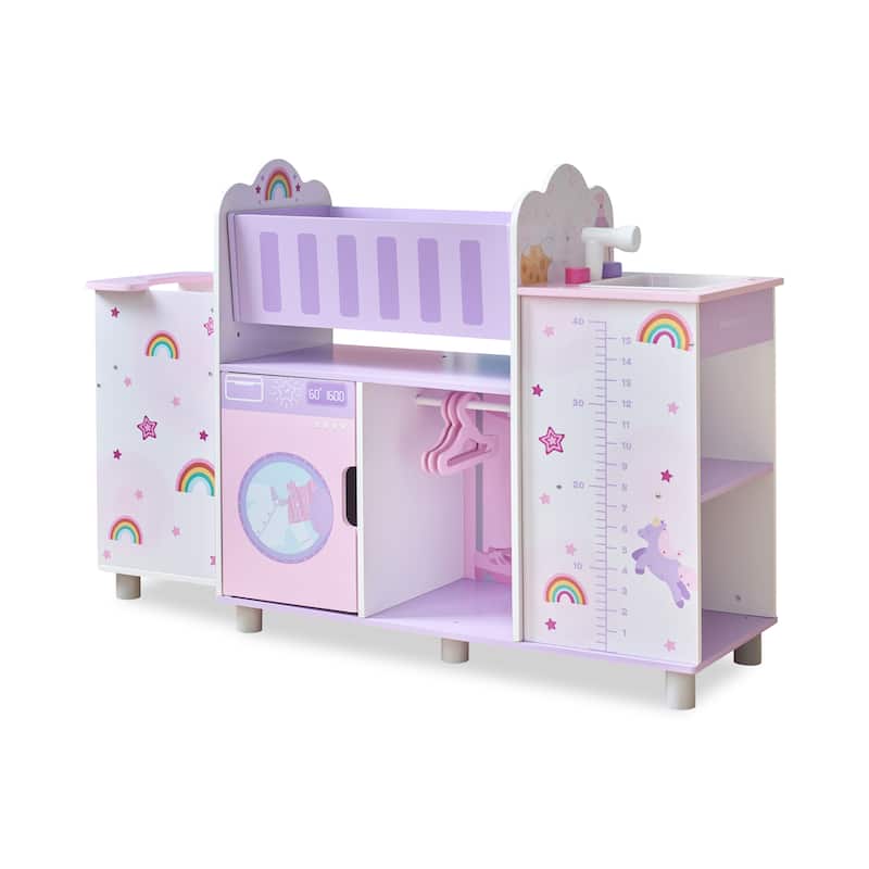 Teamson Kids Wooden 6-in-1 Doll Nursery Pretend Play Toy Set with Cradle, Sink, and Washer for Ages 3-5 Kid and Toddlers