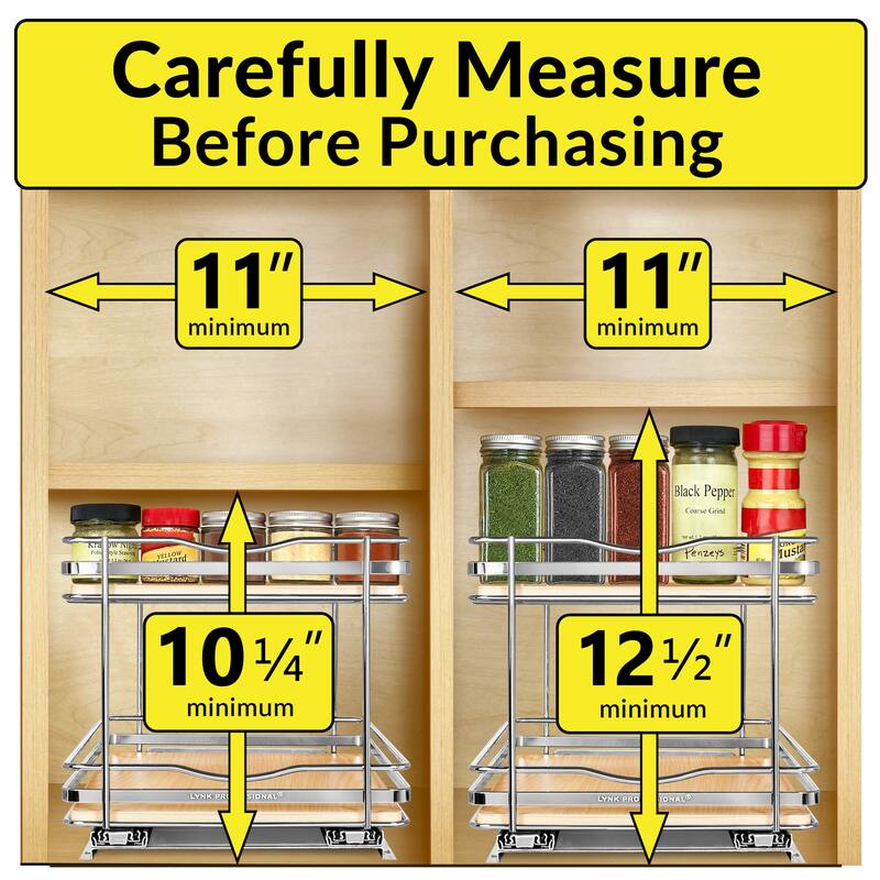 LYNK PROFESSIONAL® Élite™ Pull Out Spice Rack Organizer for Cabinet - 10-1/4 inch W - Lifetime Ltd Warranty, Wood- 2 Tier