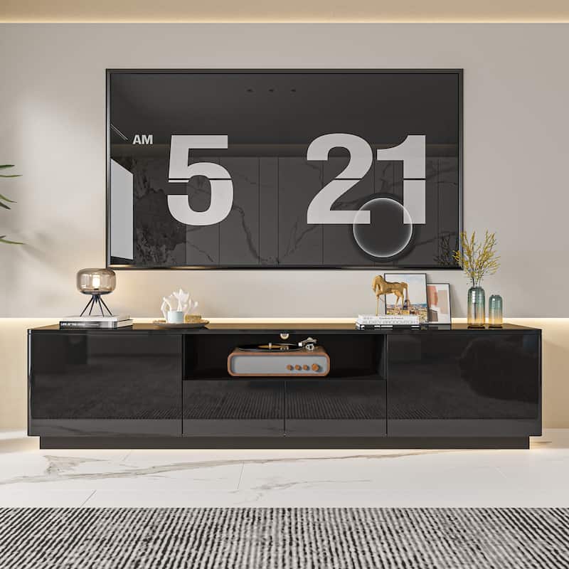 HighGloss LED TV Stand TV Entertainment Center TV Console Media Gaming - Black