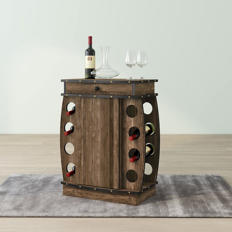 DH BASIC Rustic Oak Multi-storage Bar Cabinet by Denhour