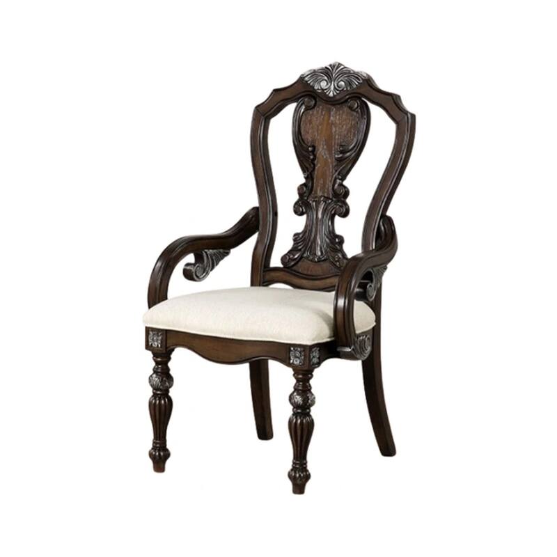 Naddy Dining Armchair Set of 2, Ornate Corbels, Dark Brown Solid Wood