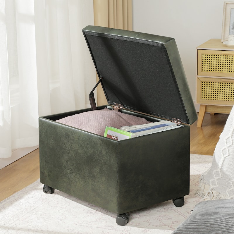 Adeco Faux Leather Storage Ottoman for Living Room Footstool