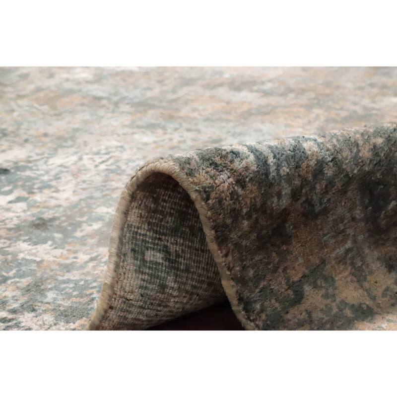 Hand Knotted Oriental Viscose Silk Carpet Modern All-Over Greys & Charcoal Abstract Area Rug - 7' 10'' X 5' 6''