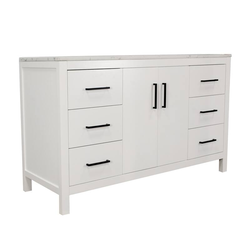 KitchenBathCollection Copenhagen 60" Single Bathroom Vanity with Engineered Marble Top