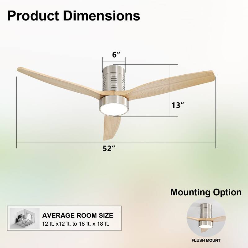 Sofucor 52 Inch Light Luxury Walnut Style Solid Wood Ceiling Fan with Remote Control,Adjustable lighting,Smart Optional