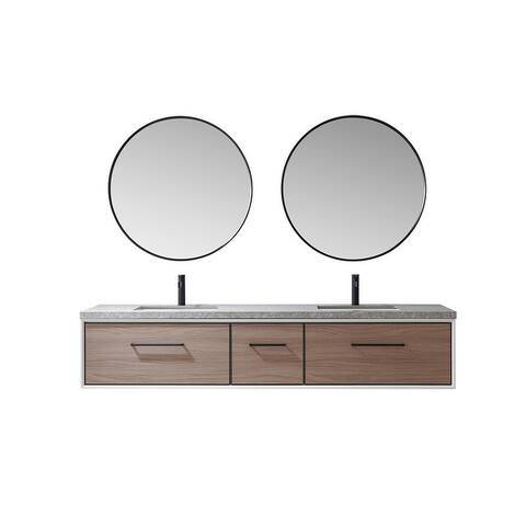 Caparroso Floating Bath Vanity with Grey Sintered Stone Top and Mirror