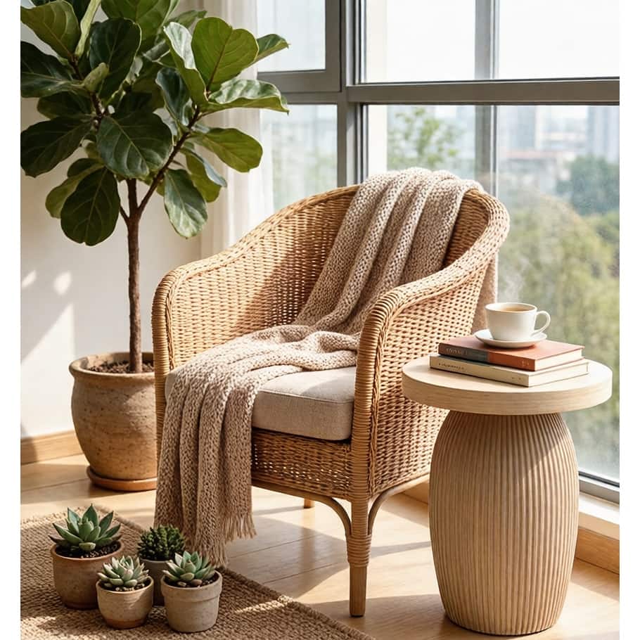 Bohemian Side Table with Light Wood Finish for Small Spaces - 15.7" x 20.5"
