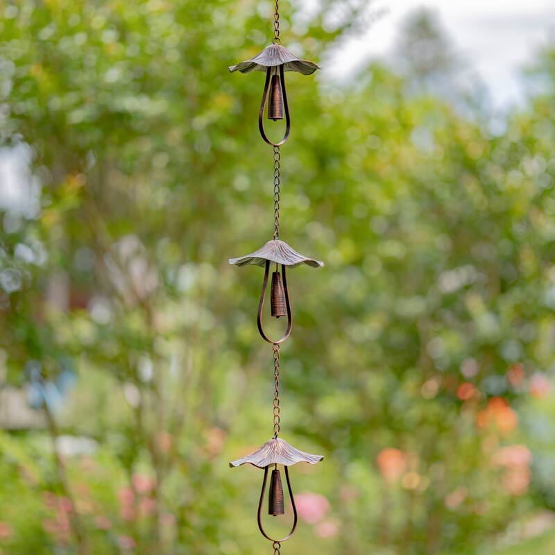 76" Long Antique Bronze Rain Chain with Mushrooms - Iron - Bronze - Small