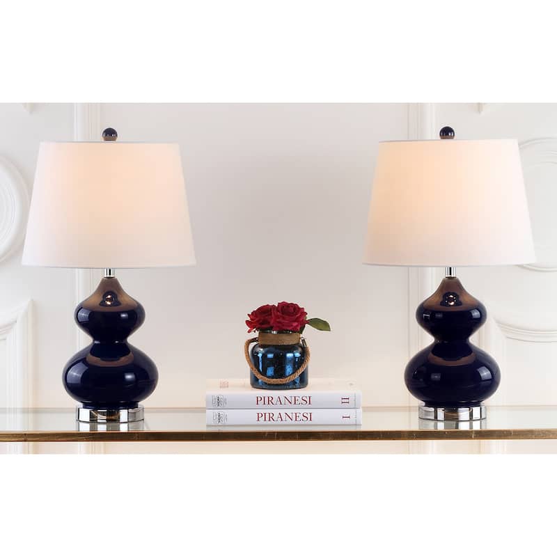 SAFAVIEH Lighting 24-inch Eva Double Gourd Glass Navy Table Lamp (Set of 2) - 14"x14"x24"