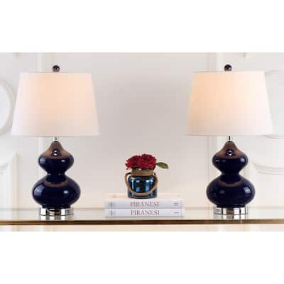 SAFAVIEH Lighting 24-inch Eva Double Gourd Glass Navy Table Lamp (Set of 2) - 14"x14"x24"