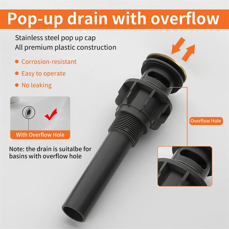 Single Handle Bathroom Sink Faucet with Pop-up Drain 304 Stainless Steel 1 Hole Basin Vanity Faucets with Deck Plate