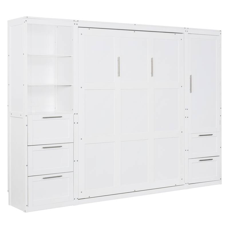 Queen Murphy Bed with Built-In Wardrobe, Drawers, and Adjustable Shelving - Ideal for Small Spaces