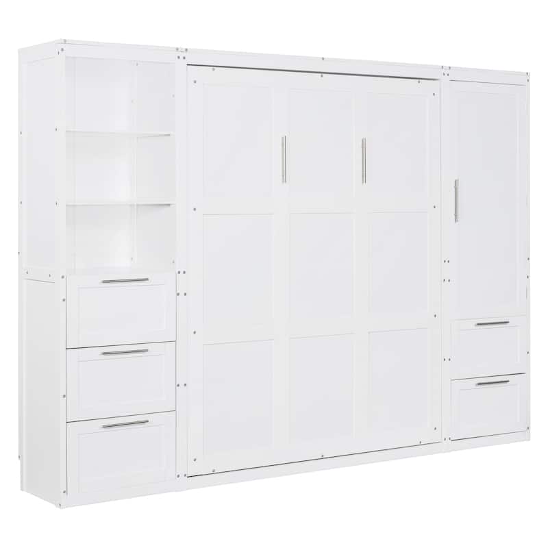 Queen Murphy Wall Bed with Wardrobe, Drawers & Adjustable Shelving - Multifunctional Cabinet Bed