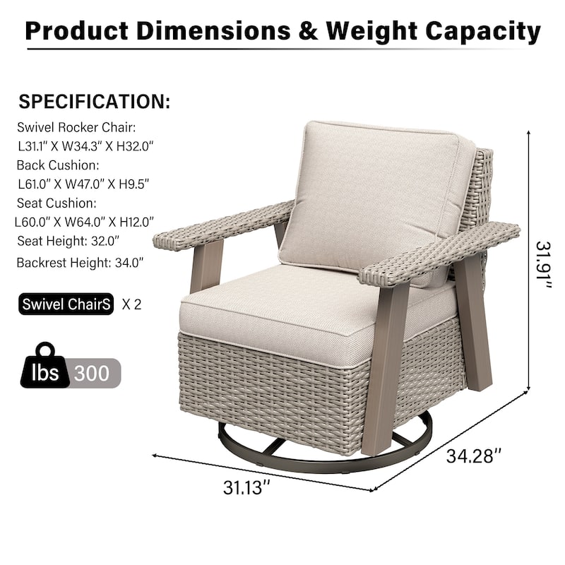 Cozywor Wicker Patio Outdoor Swivel Rocking Chair (Set of 2)