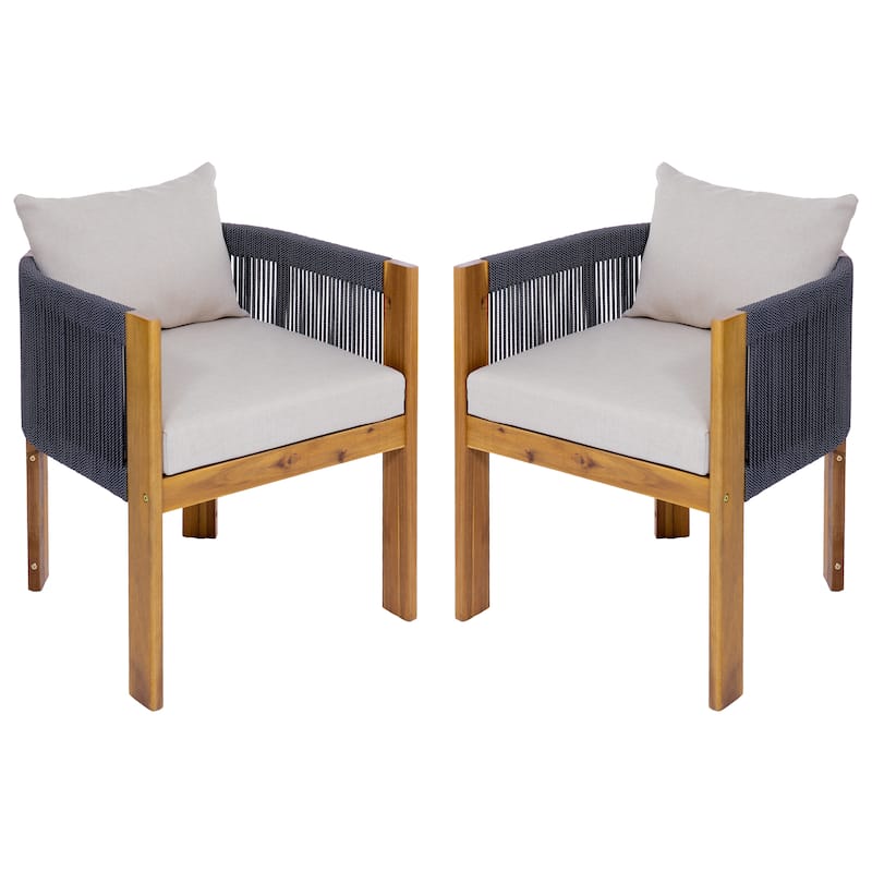 Christopher Knight Home- Alex Patio Acacia Wood Dining Chairs With Rope Armrests (Set of 2)