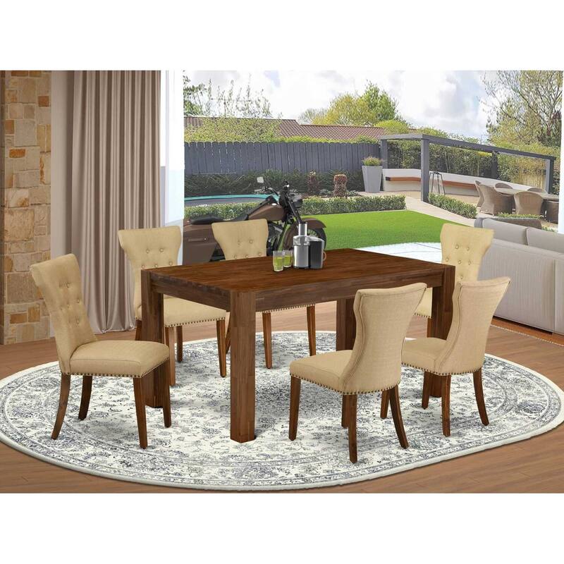 HomeStock 7-Piece Rectangle Natural Oak Finish Solid Wood Top Dining Table with 6 Parson Chairs