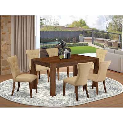 HomeStock 7-Piece Rectangle Natural Oak Finish Solid Wood Top Dining Table with 6 Parson Chairs