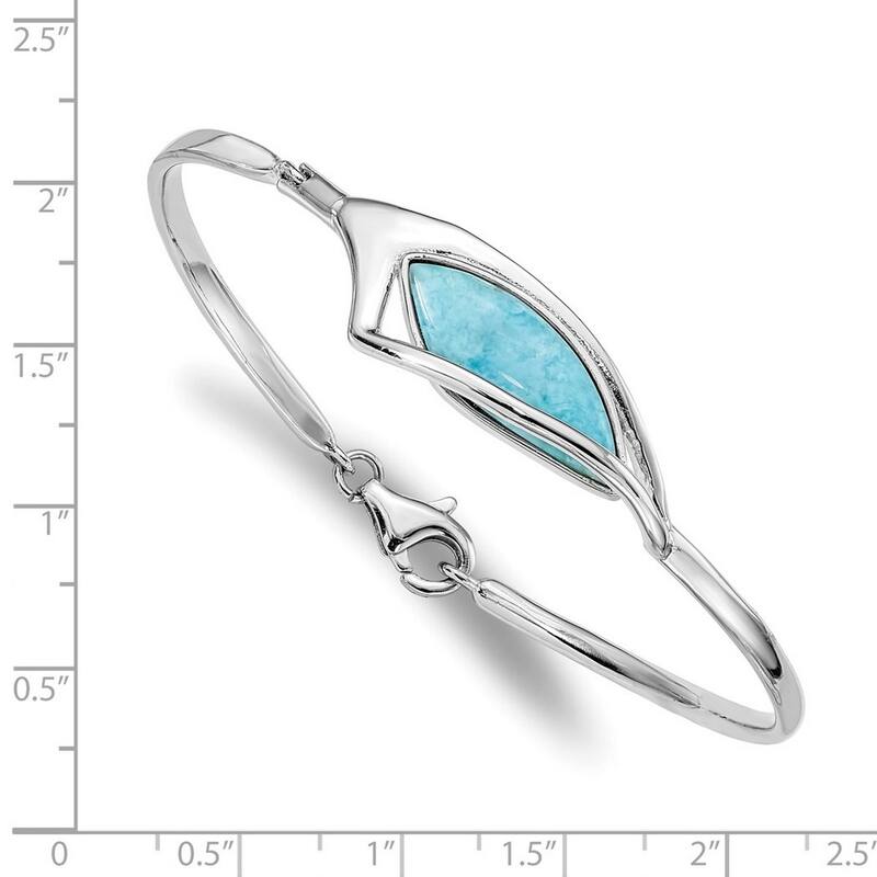 Curata 925 Sterling Silver 7" 12.5mm Modern Abstract Larimar Soft Bangle Bracelet