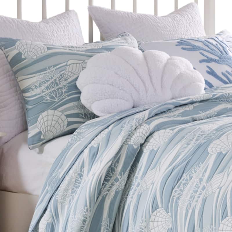 Doz 2pc Twin Size Coverlet Set, Coastal Matelasse, Tidal Blue, White