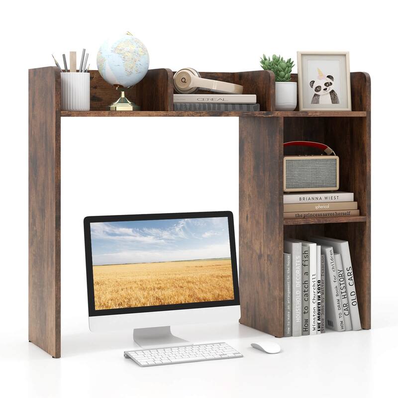 Costway Desk Bookshelf Desktop Storage Organizer Display Shelf Rack - Brown