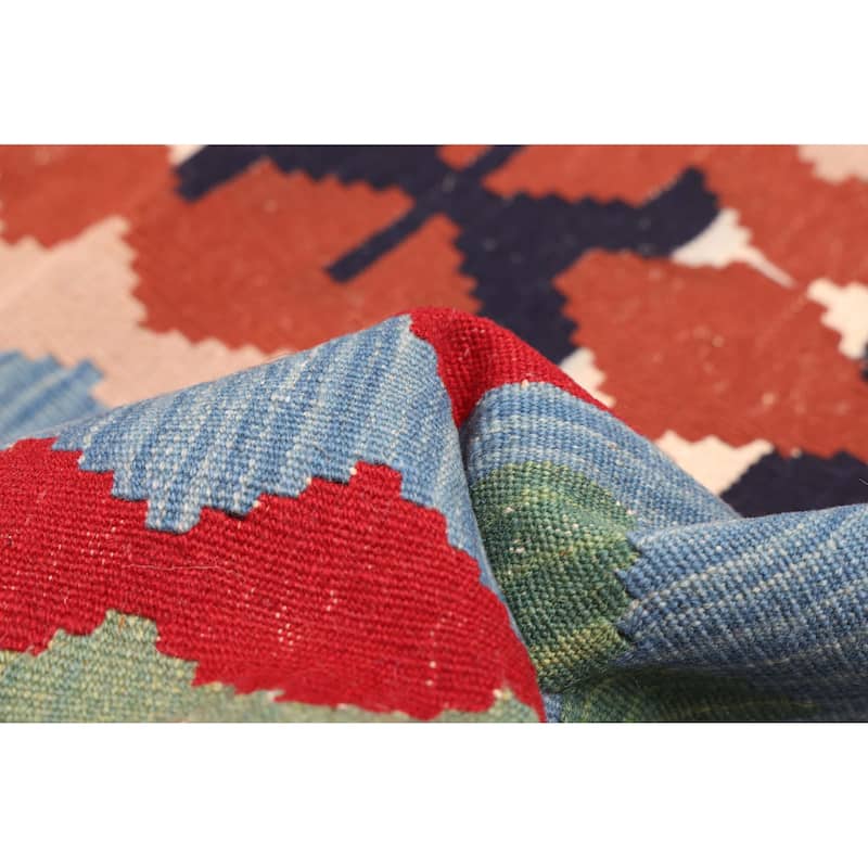 ECARPETGALLERY Flat-Weave Bold and Colorful Sky Blue Wool Kilim - 3'9 x 5'8