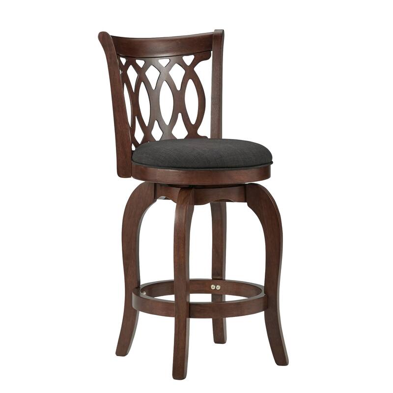 Verona Swivel 24-inch Counter Height Stool by iNSPIRE Q Classic - Cherry-Dark Grey Linen- Scroll