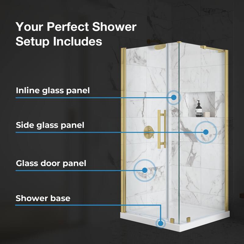 OVE Breeze Pivot Corner Frameless Pivot Shower Door Kit with Base Pan