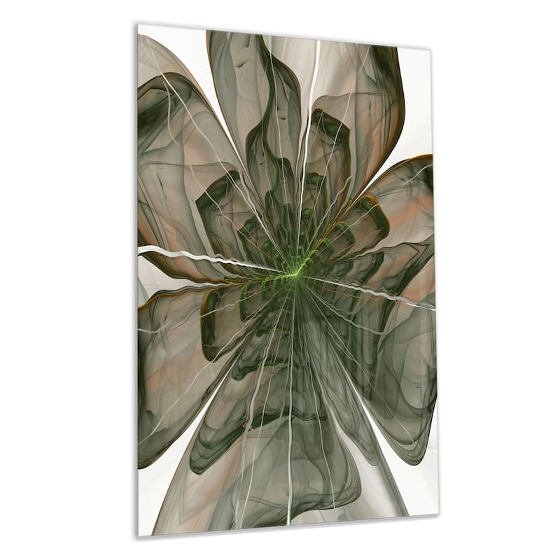 Symmetrical Green Fractal Flower - Modern Floral Glossy Metal Wall Art