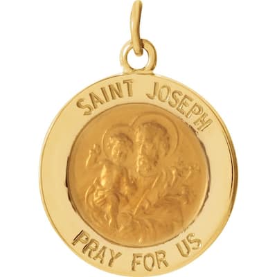 Curata 14k Yellow Gold 15mm Polished Round St. Joseph Medal Necklace, 16"