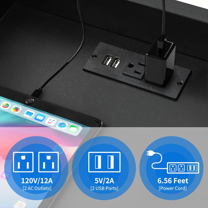 Moasis Modern LED Nightstand Set of 2 with Drawer and Storage Shelf, Bedside Table with Charging Station
