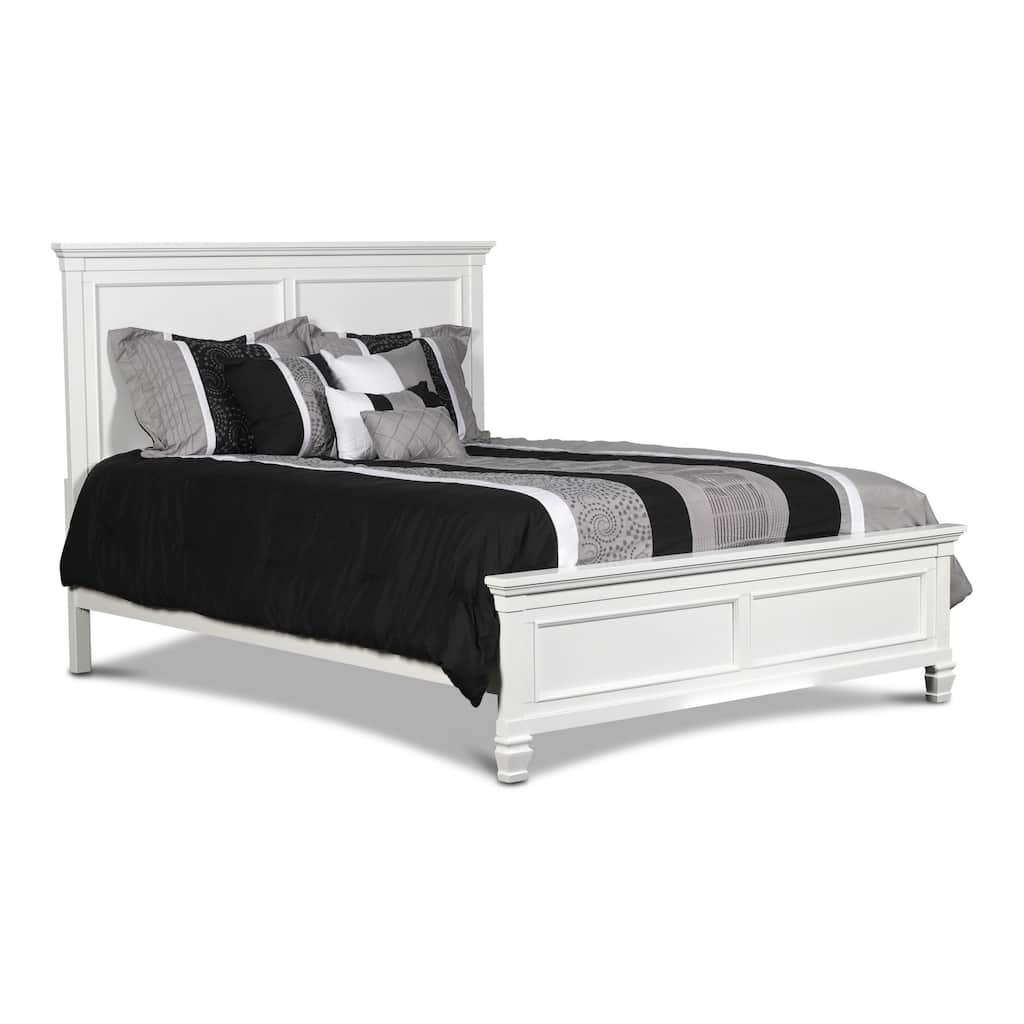 Umi Queen Size Bed, Classic Panel Design with Molded Details, White Wood