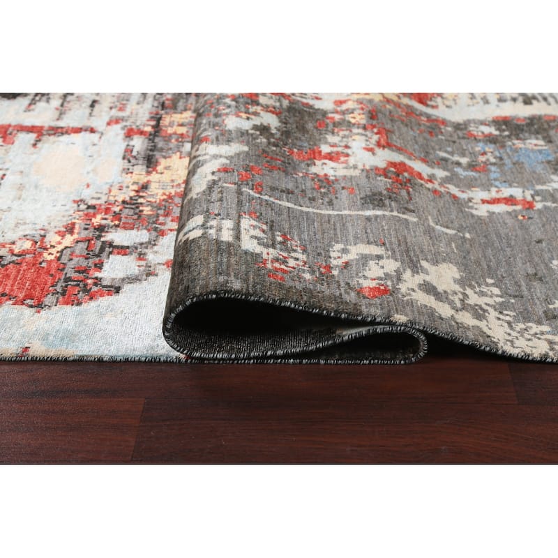 Vegetable Dye Wool/ Silk Modern Abstract Area Rug Hand-knotted Carpet - 6'6" x 9'8"