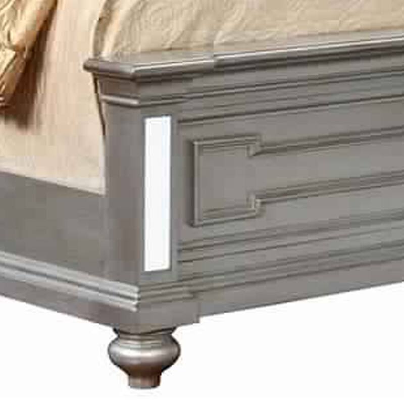 California King Bed with Mirror Paneled Headboard and Footboard, Silver
