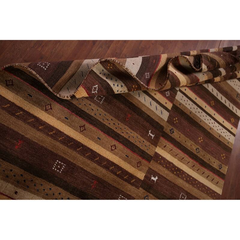 Tribal Striped Gabbeh Indian Area Rug Hand-Knotted Wool Carpet - 5'3"x 7'9"