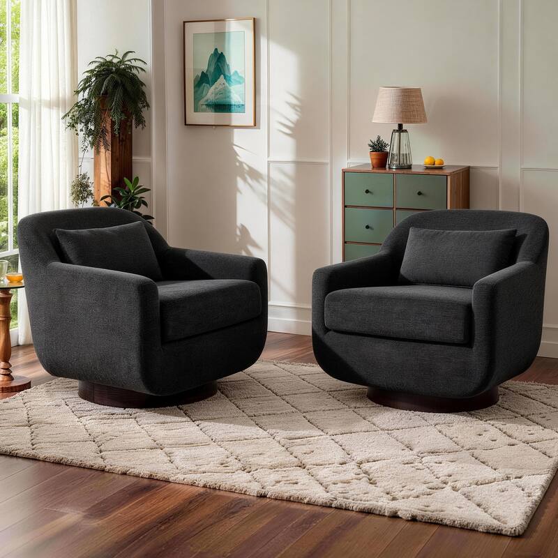 Miles Chenille Scandinavian Swivel Lounge Armchair(Set of 2)