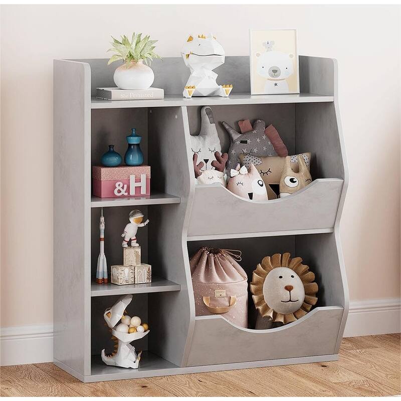 5-Cubby Kid's Bookcase and Bookshelf, Multi Toy Storage Organizer - Grey