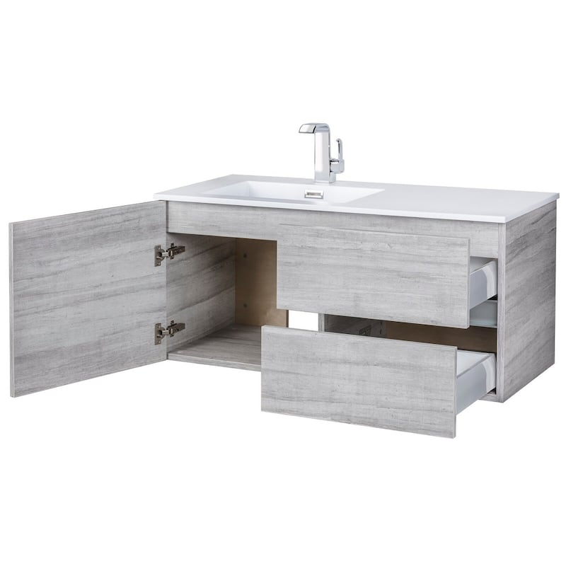 Beachwood Collection 42" Wall Mount Cultured Marble Top Bathroom Vanity Cabinet with Sink and Drawers