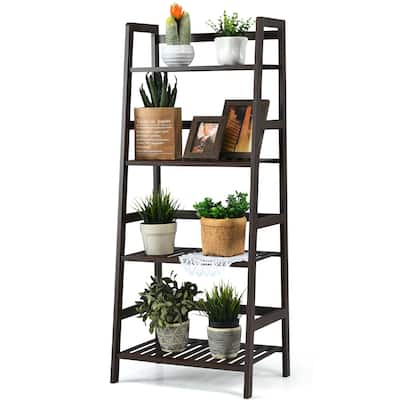 Costway 4-Tier Bamboo Ladder Shelf Plant Display Stand Rack Bookshelf - See details