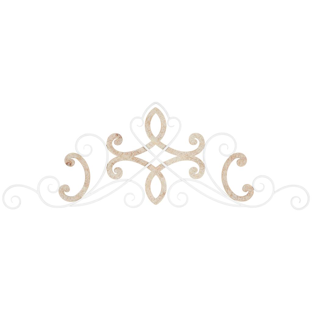 Wooden Scroll Wall Decor with Wood Accents - White - Roche River Decor