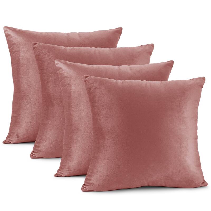 Nestl Solid Microfiber Soft Velvet Throw Pillow Cover (Set of 4) - 20" x 20" - Misty Rose