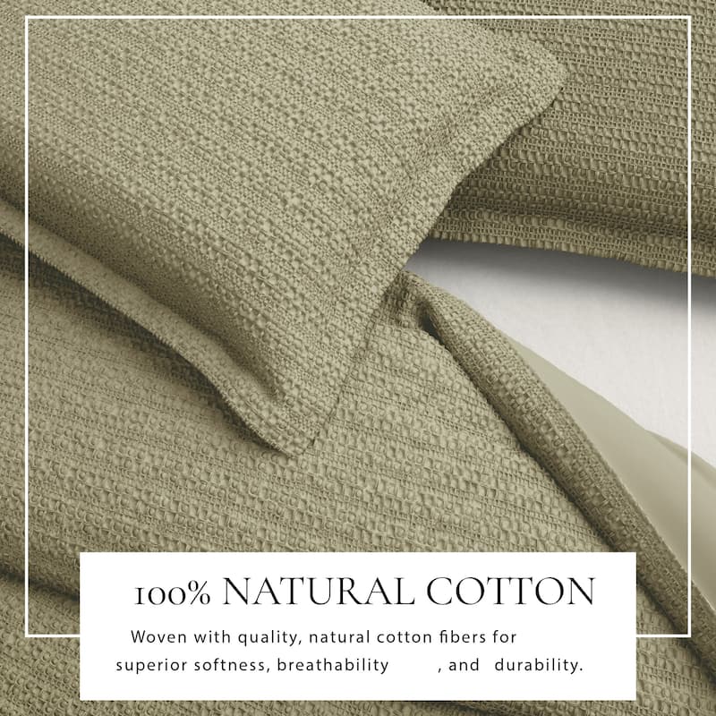 Linery & Co. 100% Cotton Reversible Honeycomb Waffle / Percale Duvet Cover Set